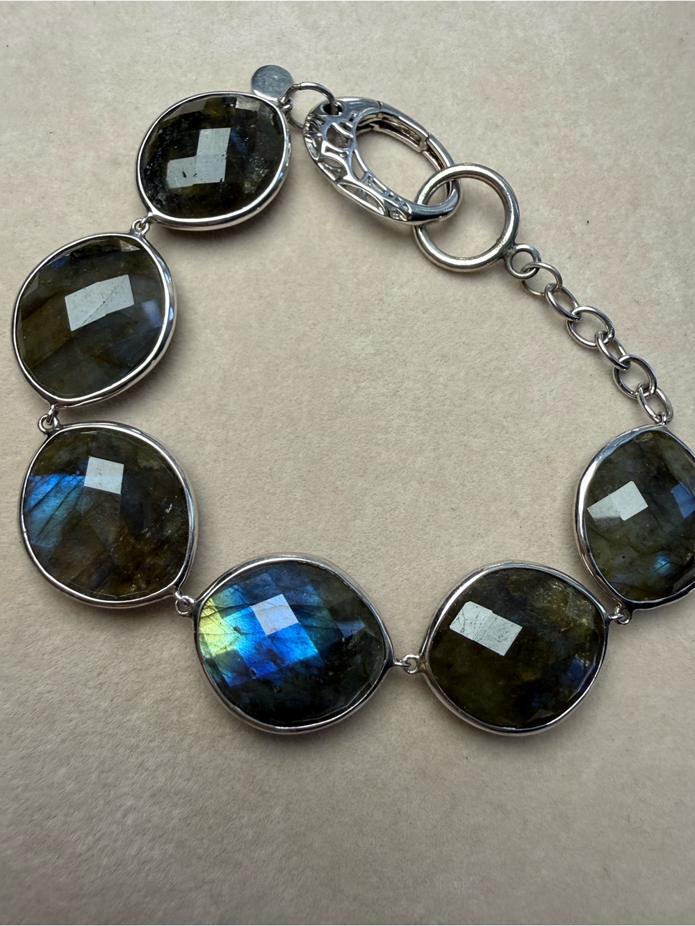 Labradorite Faceted 925 Silver Bracelet - Blue-Green Flash